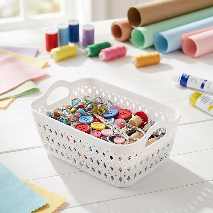 12-Pack Mini Plastic Storage Basket Set, Multipurpose Drawer Trays | White, Kitchen Pantry Containers, Drawer Organizer Trays for Classroom, Desk, Office