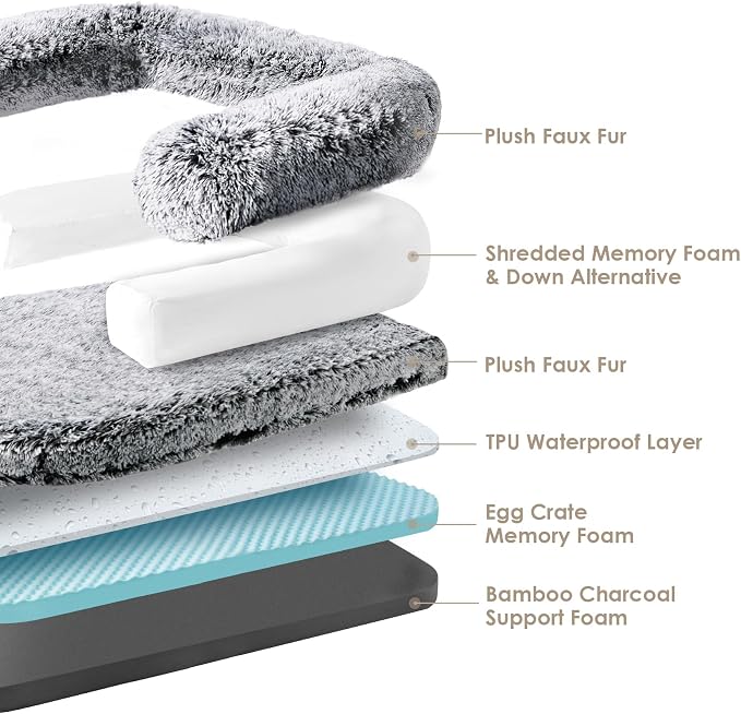 EHEYCIGA Foldable XXL Dog Bed for Large Sized Dog - 54x38x7.5, Faded Black | Faux Fur Fluffy Pet Couch Bed, Orthopedic Calming Memory Foam Big Pet Bed, Washable Pet Sofa Bed with Non-Slip Bottom