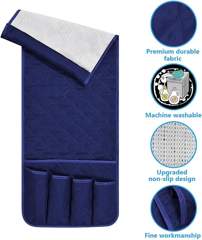 Armchair Caddy for Recliner, Non Slip Sofa Arm Organizer, Deep Blue | 5-Pocket Recliner Armrest Organizer, Couch Side Storage Holder for Remotes, Cell Phone, Magazines & Tablets, Machine Washable