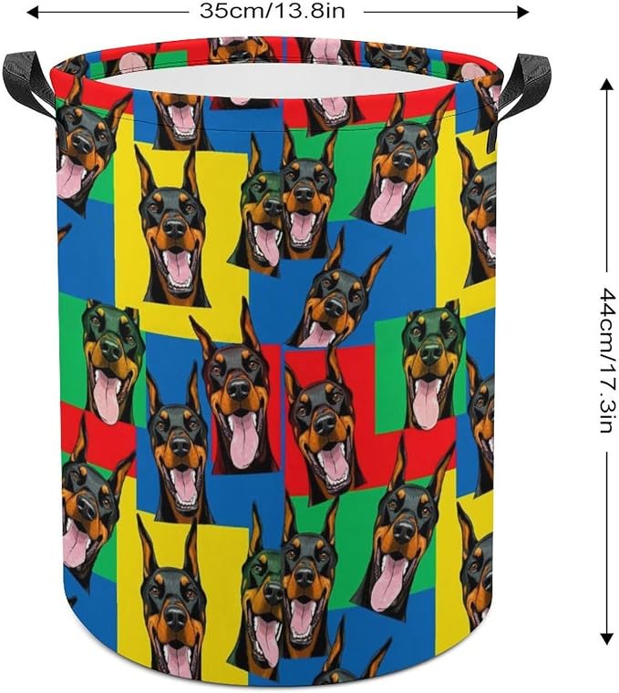 Waterproof Collapsible Hamper Doberman Pinscher Dogs, Large Capacity Laundry Basket with Handles for Clothing, Toy, and Home Organization