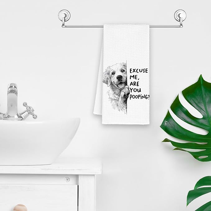 Funny Dog Golden Retriever Bathroom Towels, Cute Rustic Hand Kitchen Towels Gifts for Dog Lovers, are You Pooping Bar Dish Towel Decor for Dorm Bar Cafe 16x24in