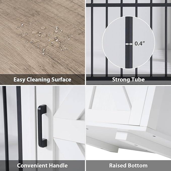 Verano Garden 88" Dog Crate Furniture, Dog Kennel Cage, White (88") | 2-in-1, Lockable, Decorative, Sliding Door, Removable Divider, Adjustable Shelf, Farmhouse, Heavy Duty, Small Medium Dogs