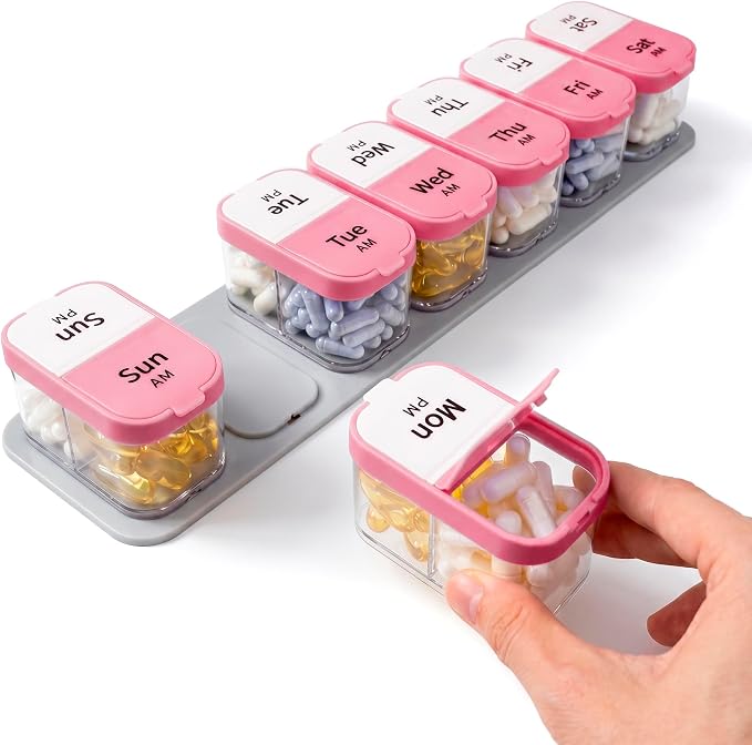 Extra Large Pill Organizer – Weekly Pill Box 7 Day AM PM for Big Vitamins & Supplements, Large Capacity Medication Dispenser with 7 Detachable Compartments, XL Pill Organizer 2 Times a Day