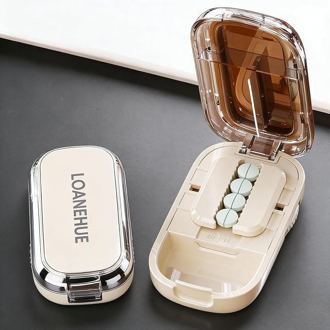 Precision Pill Cutter for Small and Tiny Pills, Sharp Blade with Storage Compartment, Travel-Friendly 1/2 Pill Splitter for Home/On-The-Go, White