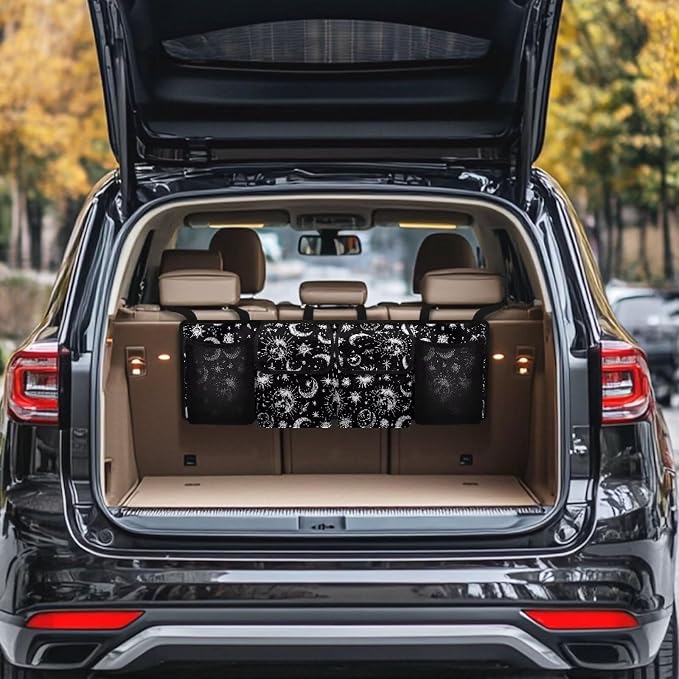 Dreaweet Sun and Moon Car Accessories Cute Trunk Organizer for Car Women Hanging Car Trunk Organizers with Pockets Seat Back Waterproof Car Storage Trunk Organizer for SUV Truck Sedan Minivan