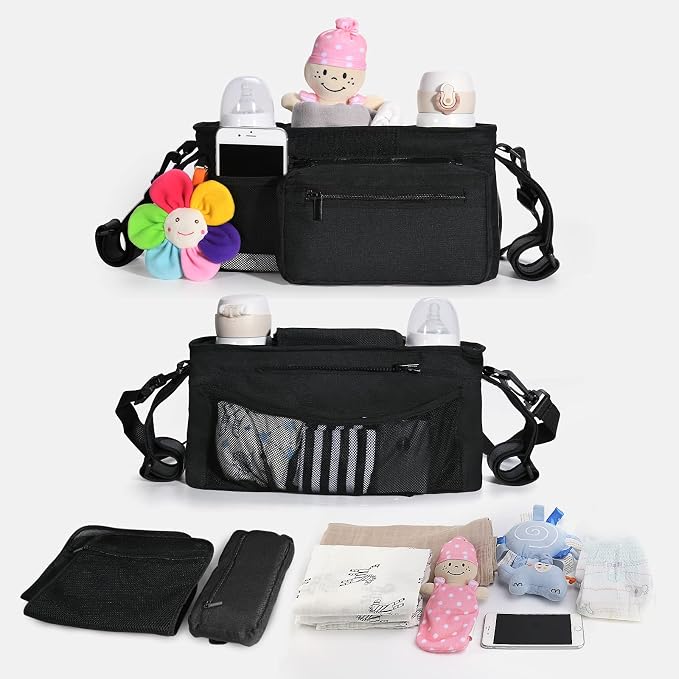 Momcozy Non-Slip Universal Stroller Organizer with Insulated Cup Holder | Detachable Phone Bag and Shoulder Strap, Fits UPPAbaby, Baby Jogger, Britax, BOB, Umbrella and Pet Strollers