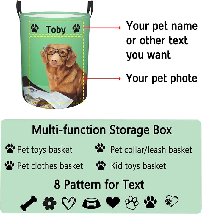 Personalized Large Dog Toy Storage Basket Bin Collapsible Custom Pet Stuff Box Chest Container for Living Room Organizer for Dog Toys,Dog Food,Blankets,Clothing (Mint)