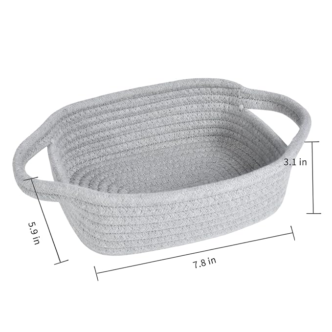 ABenkle Small Storage Basket, Mini Basket, Cute Tiny Cotton Rope Woven Basket, Shelf Basket, Boho Decorative Toy Dog Cat Basket for Nursery, Bedroom, Spa, Empty Gift Basket - XS,Grey