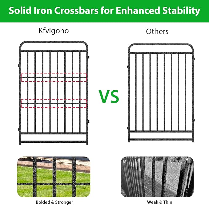 Kfvigoho Heavy Duty Dog Playpen 8 Steel Panels 47" Height | Square Steel Pipe with Reinforced Crossbars, 18FT 25 Sq.ft Portable Dog Fence Outdoor for Yard & RV Camping, Snowy Black
