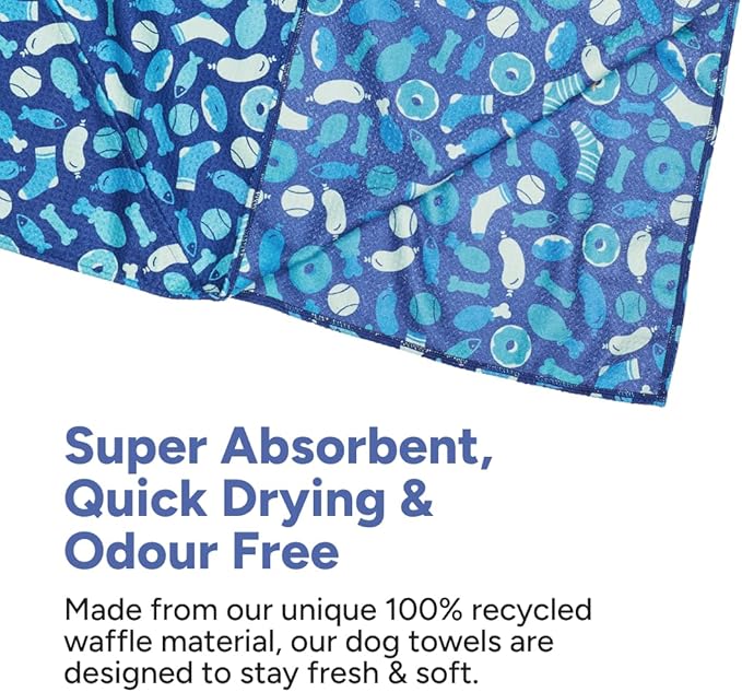 Dock & Bay Pet Towel - Super Absorbent & Quick Drying Dog Towels with Bag - 100% Recycled - A Dogs Dinner, Medium (90x50cm, 35x19)