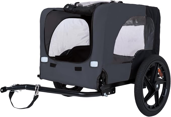 KEIKI Dog Bike Trailer with Built-in Leash, Pet Stroller Cart Bicycle Carrier, Easy Folding Cart Frame with Front Caster & 16" All-Terrain Wheels & Universal Hitch, Supports up to 66 lbs