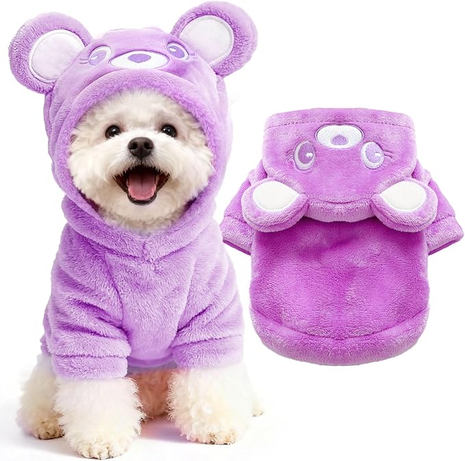 Dog Hoodie with Bear Ears Fleece Dog Sweater for Small Dogs French Bulldog Clothes Puppy Costume for Small Dogs XS Winter Clothes Cozy Pet Fleece for Cats