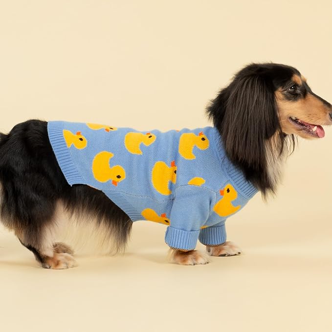 Fitwarm Funny Duck Dog Sweater, Thermal Dog Winter Clothes for Small Dogs Boy Girl, Pet Outfit, Blue, Yellow, XS