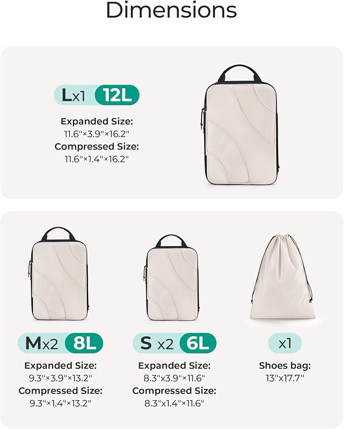 BAGSMART Compression Packing Cubes for Travel | Lightweight suitcase organizers bag set, space-saving double zipper expansion for carry-on luggage & travel organization