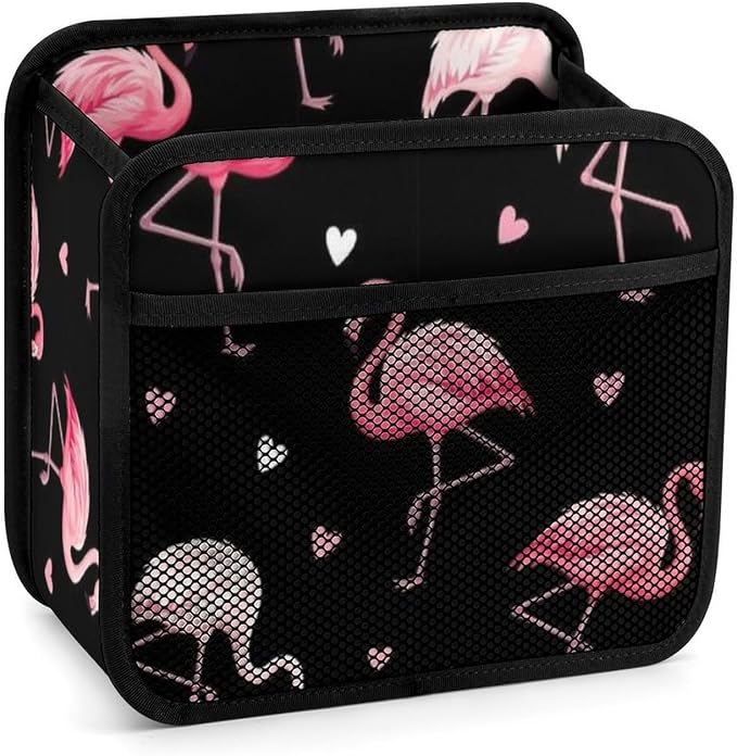 Car Seat Back Organizer Hanging Storage Bag for Backseat, Love Heart | Flamingo Black, Pu Leather Auto Storage Organizer with Mesh Pockets, Waterproof and Leakproof