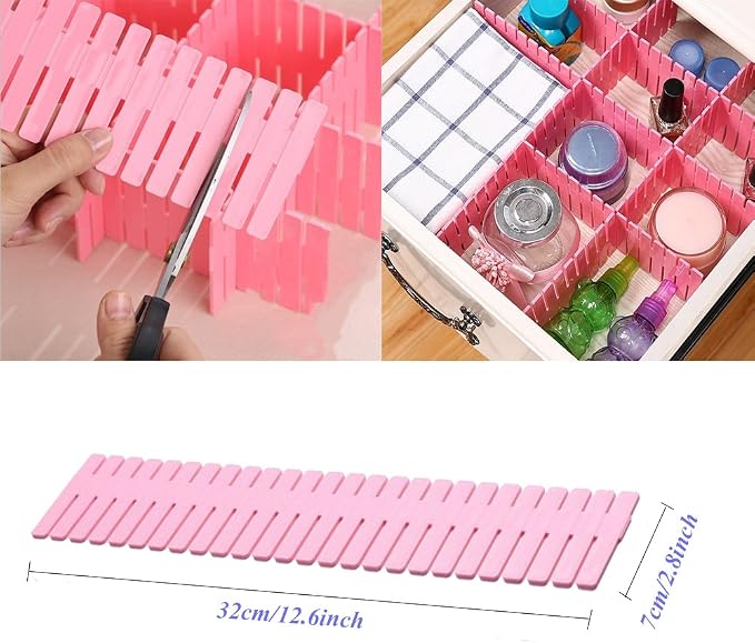 8pcs DIY Plastic Drawer Organizer Adjustable Drawer Dividers for Home Tidy Closet, Socks, Underwear, Office School Supplies, Kitchen Utensil Tools (Pink)