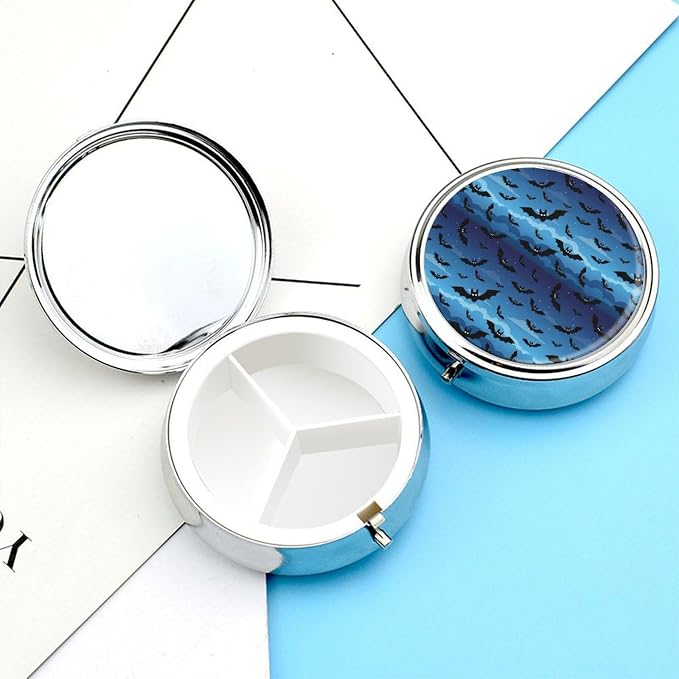 Portable Pill Organizer, Bat Round Cute Container, Mini Case for Vitamins, Travel Holder Purse Use for Women