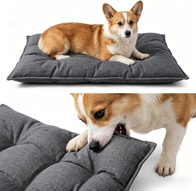 Chew Proof Dog Bed for Crate, Indestructible Durable Kennel Mat with Reinforced Corners, Large Washable Chew Resistant Pet Pad for Small Chewers (Gray, 23"×17")