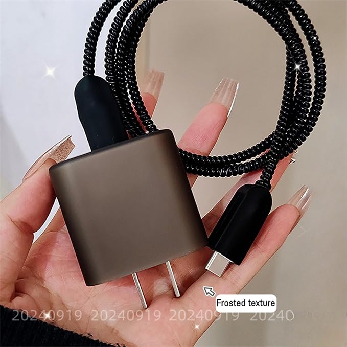 Cute Cable Protector for iPhone iPad 18W/20W USB-C Charger,Not Yellowing Charging Cord Protector,Soft Frosted TPU Charging Protector Cover,Wire Cord Saver,Phone Cord Protector for iPhone Charger-Black