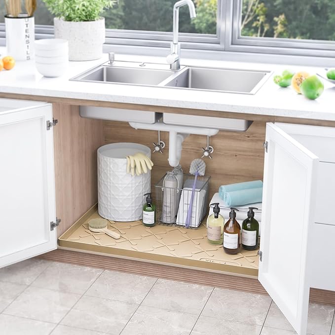 Waterproof Under Sink Mat Silicone 40"x19", Kitchen Cabinet Liner | BPA-Free Silicone Mat with Raised Lip Protects Cabinets from Leaks, Versatile Home Organizer for Bathroom, Pets, Boots, Floor