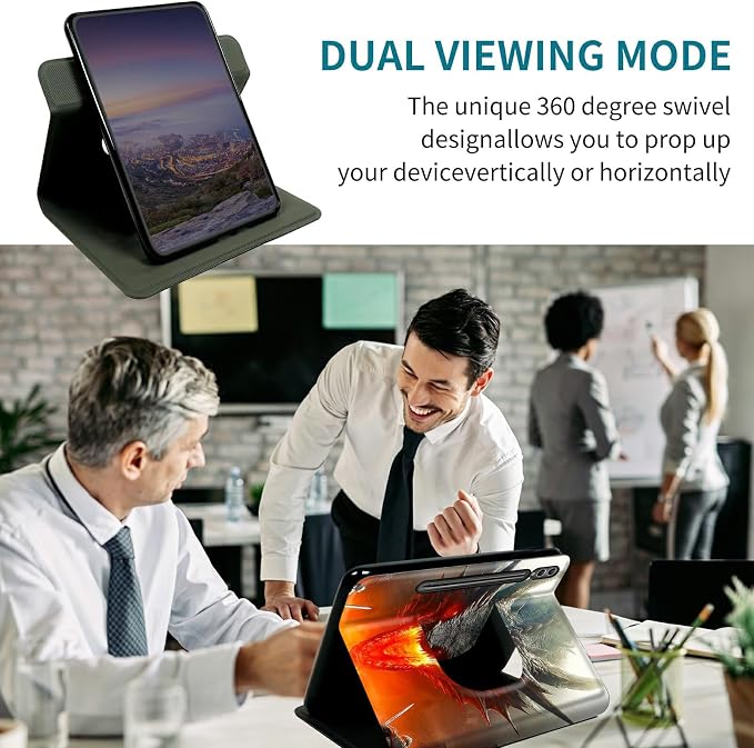 Case for Samsung Galaxy Tab S7 FE 2021/S7 Plus 2020/S8 Plus 2022 12.4 Inch, 360 Degree Rotating Stand with Multi-Angle Vertical Shockproof Protective Shell for Women Men, Grey Flame Dragon
