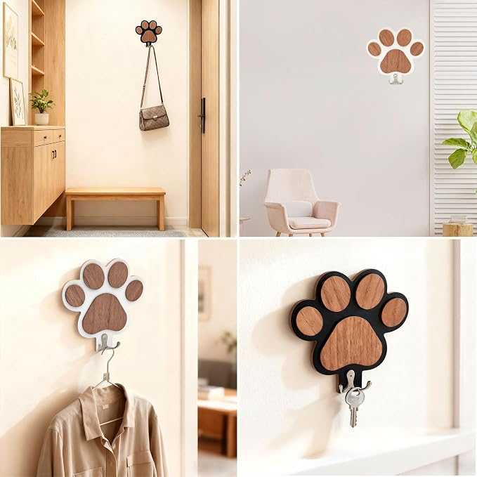 Goodangie00 Wooden Dog Leash Holder Wall Decoration, 3D Dog Paw Harness Wall Mount Hanger Organizer Hooks for Rustic Home Decor, Leashes, Keys, Collars, Hallway, Pet Lover Gift（White）