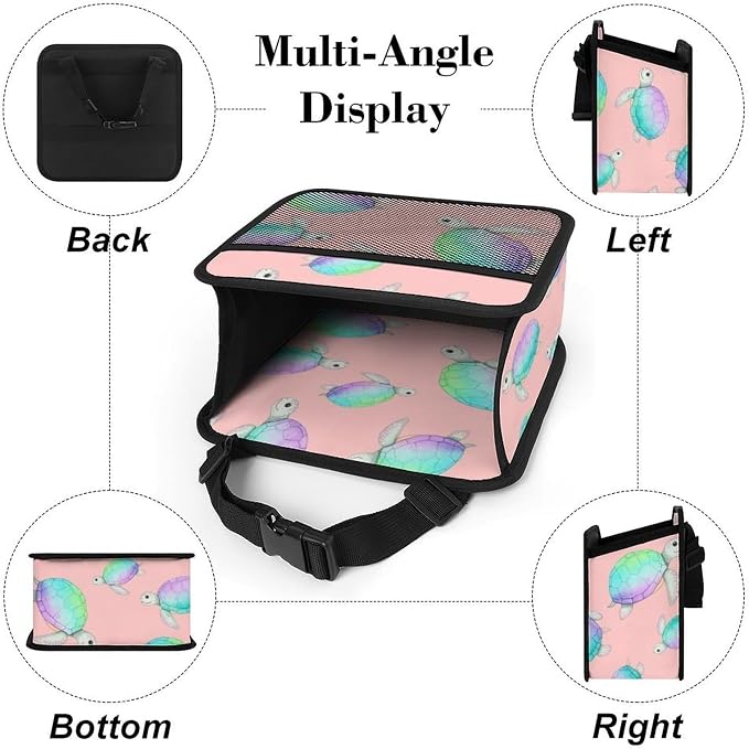 Auto Seat Back Organizer Car Hanging Storage Bag with Mesh Pocket, | Watercolor Sea Turtles Pink, PU Leather Vehicle Backseat Pouch Automotive Interior Accessories