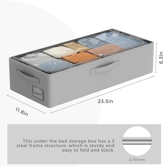 CYhom Under Bed Storage Bins Frame Storage Box Oxford Fabric Sturdy Underbed Container Foldable Stackable Large Capacity Clothes Organizer