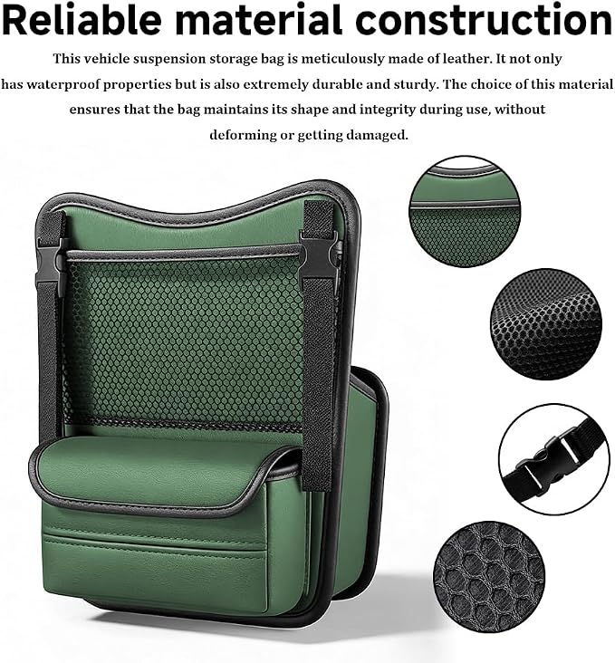 Car Organizer Storage Between Seats, Car Purse Holder, Nappa Leather Front Seat Storage Bag with Tissue Holder, Large Capacity Auto Console Organizer for Document Phone Wallet Snack (Green)
