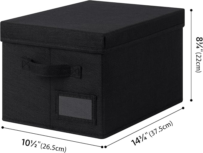 GRANNY SAYS Storage Bins with Lids, Decorative Storage Boxes with Lids | Storage Box with Dust Cover, Handles & Lable, Collapsible, Ideal for Closet Clothes Blanket Toys, Medium, Black, 3-Pack