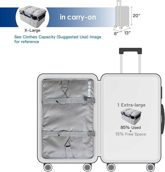 Stow-N-Go Hanging Travel Shelves, Packing Organizer for Luggage. Carry on Closet for Suitcase. Expandable Packing Cube. Travel Essentials. (Light Gray - XL, XL = (L) 17.7" x (W) 11.8")