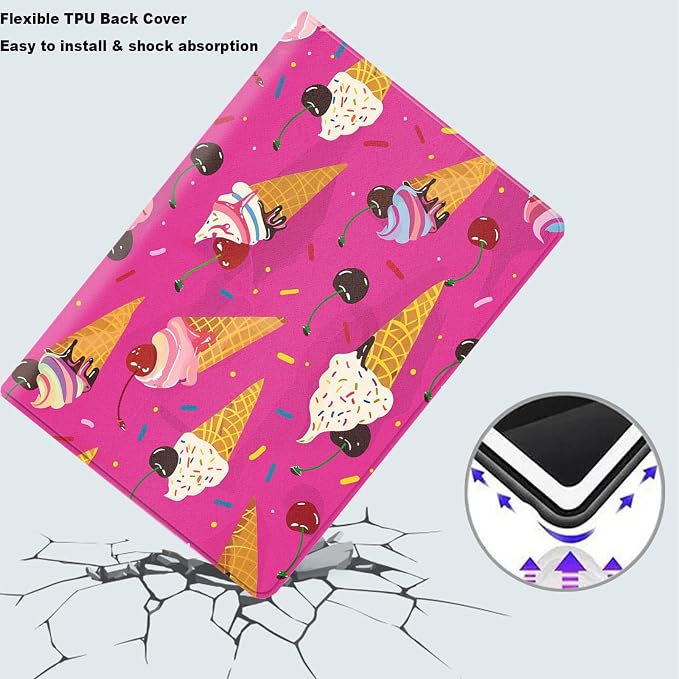 Tablet Case for iPad 10.2 Inch (9th/8th/7th Gen),Shockproof Protective Cover with Stand,Auto Wake/Sleep,Auto Wake/Sleep,Ice Cream Cherry Pattern