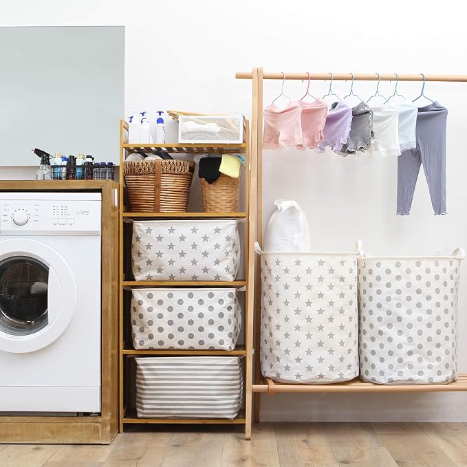 Sea Team Large Canvas Laundry Basket with Handles, Gray Stars | Collapsible Fabric Laundry Hamper, Closet Shelf Organizers, Containers for Clothing, Blankets, Toys, Bedding, 19.7 x 15.7”