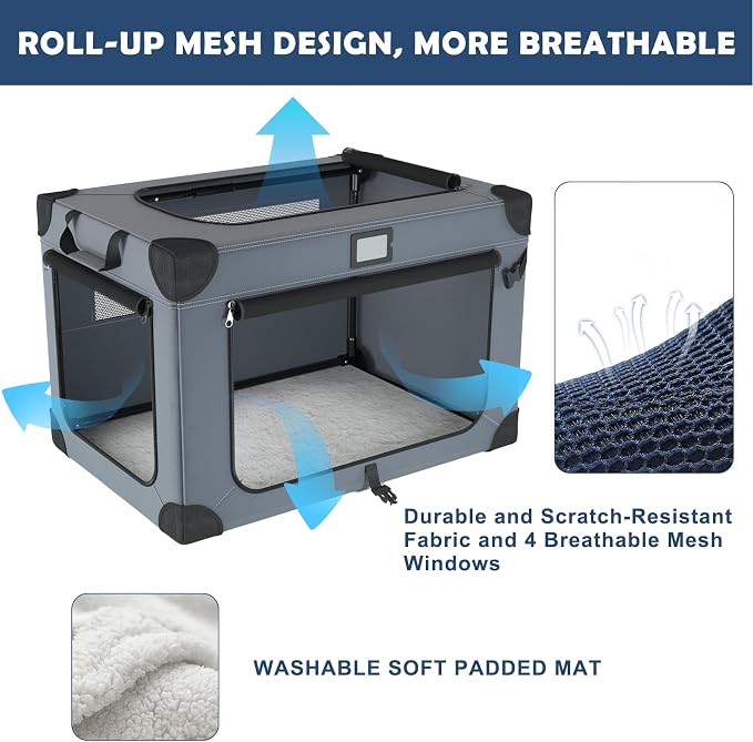 42 Inch Collapsible Dog Travel Crate for Soft Blanket and Foldable Bowl | Sturdy Metal Frame，Indoor & Outdoor，Soft Blanket and Foldable Bowl,Storage Bag,Signature Card,Waterproof,Portable for Camping