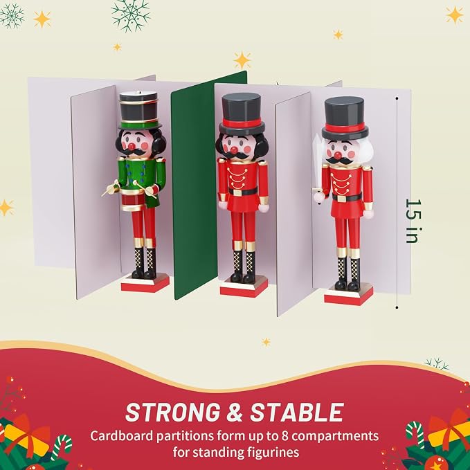 EverMerry Nutcracker and Figurine Collectibles Storage Box， Large Ornament Storage Organizer Stores Up to 8 Holiday Figurines-Carolers, Santa Figure, or Nut Cracker Ornaments (Green/15 Inches)
