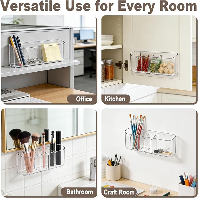 2PCS Clear Inside Medicine Cabinet Door Organiser, Small Bathroom Organizer Adhesive Wall Mounted Storage Compartment Holder for Lipstick,Small items