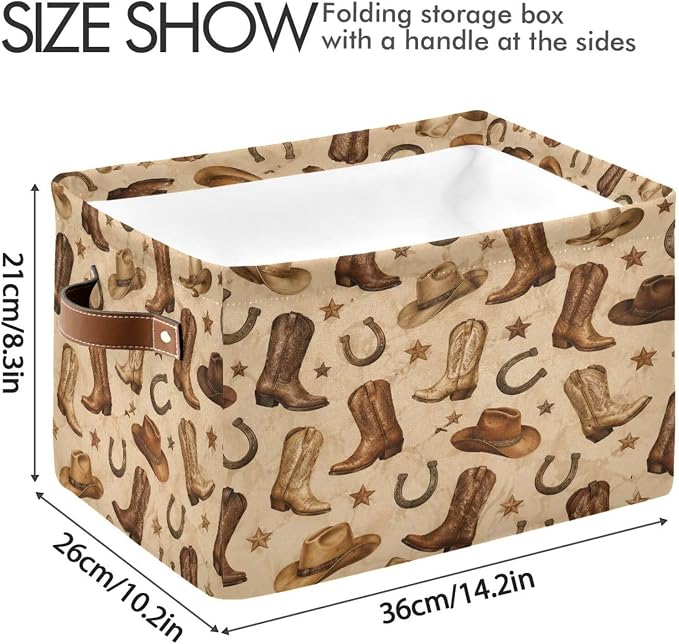 Kigai Storage Basket, Fabric Collapsible Closet Organizer Bin | Western Print Waterproof Foldable Canvas Basket with Handles for Shelves, Nursery, Closet, Bedroom & Bathroom