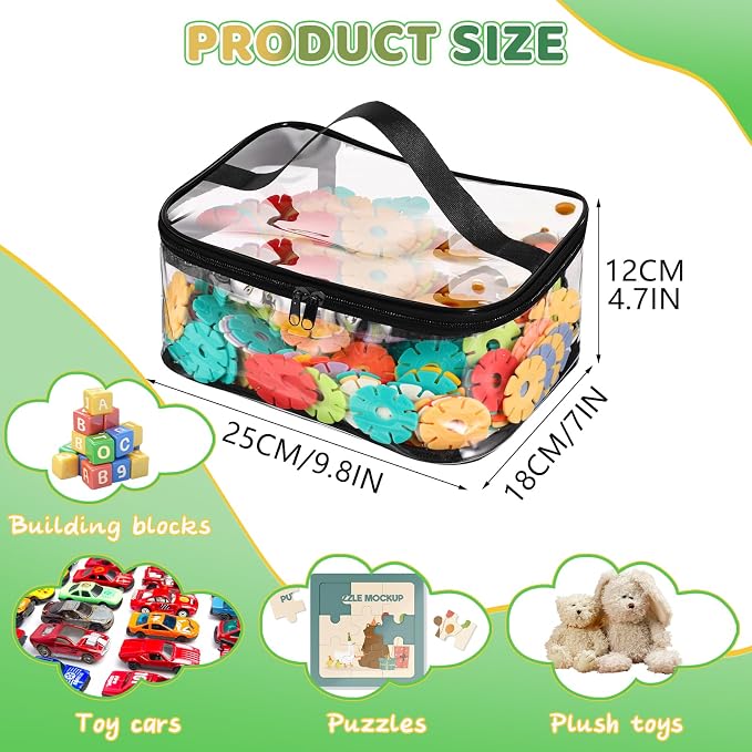 6 Pack Clear Toy Storage Bags, PVC Waterproof Toy Organizer, Black | Waterproof PVC, Transparent View, Reusable Zip Bags, Label Tags, for Blocks, Puzzles, Board Games, Travel and Home Storage