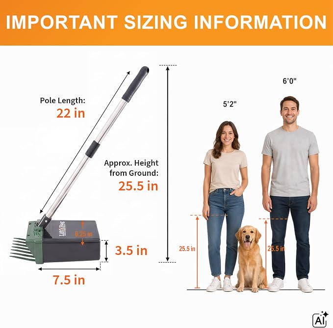 Neater Pet Brands Lift N’ Bag 2.0 Dog Pooper Scooper with Bag Attachment & 22" Pole for Small to Large Dogs, New & Improved Design, 195 Refill Bags, Heavy Duty Dog Poop Scooper for Yard, One-Hand Use