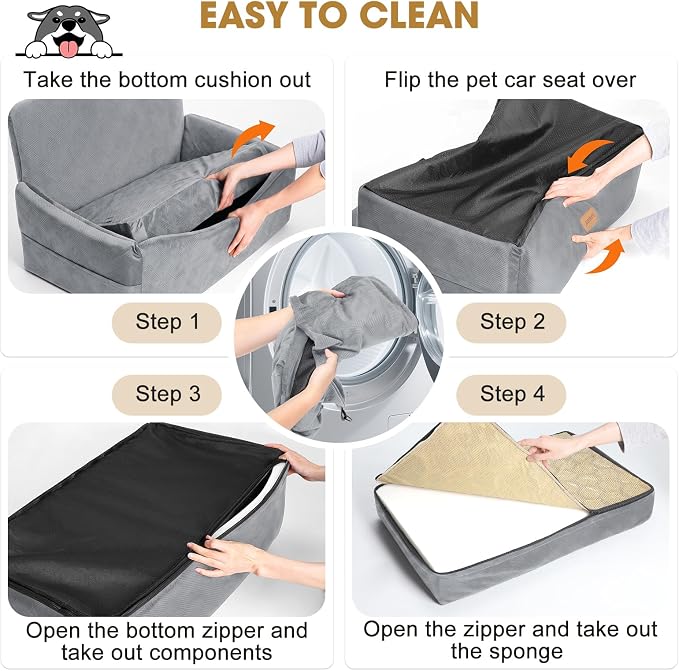 JOEJOY Dog Car Seat for Large Medium Sized Dogs Under 55 lbs, Dog Booster Seat for 2 Small Dogs with Detachable Washable Cover, Memory Foam Pet Car Seat with 2 Safety Belts and Storage Pockets