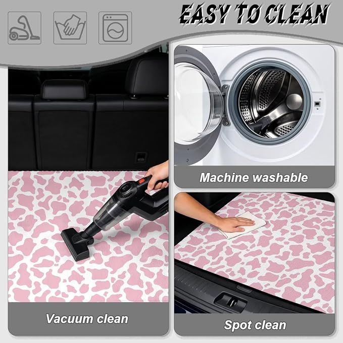 Cow Print Non Slip Car Trunk Mat Cargo Liner, 29" x 39" Universal All Weather Protection for Cars Trucks, Washable Durable Pet Friendly Pink Rear Cargo Mats