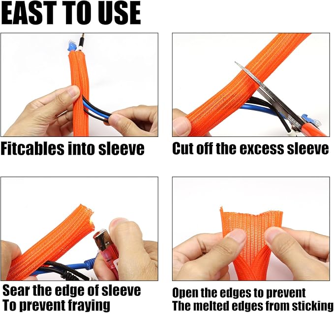 25ft PET Braided Cable Sleeve 1/3 inch(8mm) Wire Protector Cable wrap Wire Covers for Cords Cable Sleeves Cord Management Cable Management Sleeve(Orange)