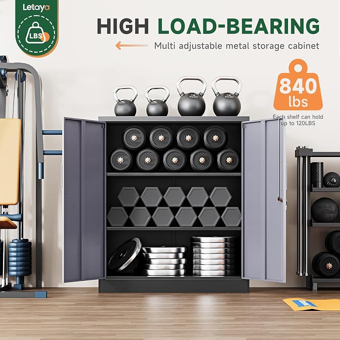 Metal Storage Cabinets with Lock Door and Shelves, Steel Garage Tool Cabinets for Home,Office, Warehouse,Lockers (36“-Black&Gray)
