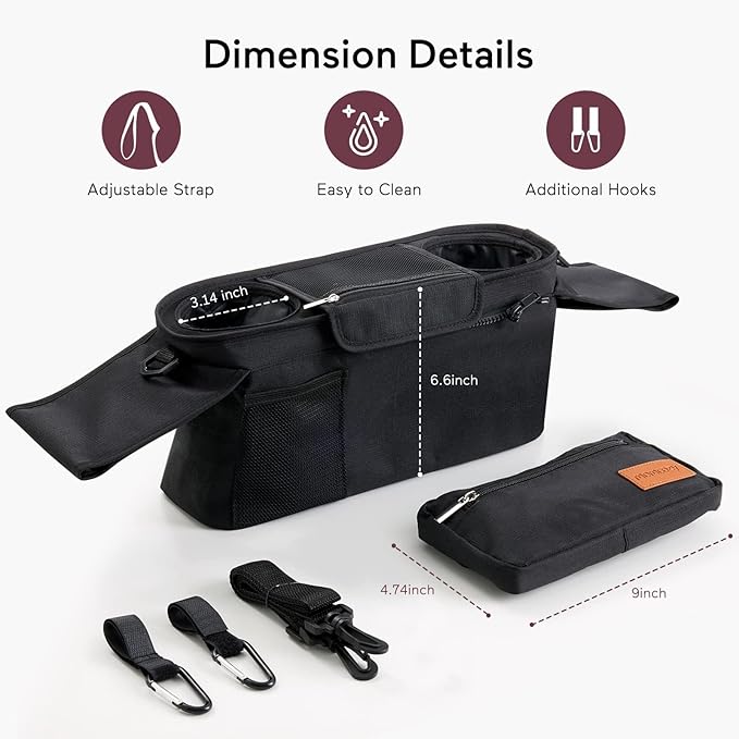 Momcozy Universal Stroller Organizer with Insulated Cup Holder | Detachable Phone Bag and Shoulder Strap, Fits for Uppababy, Baby Jogger, Britax, BOB, Umbrella, and Pet Strollers