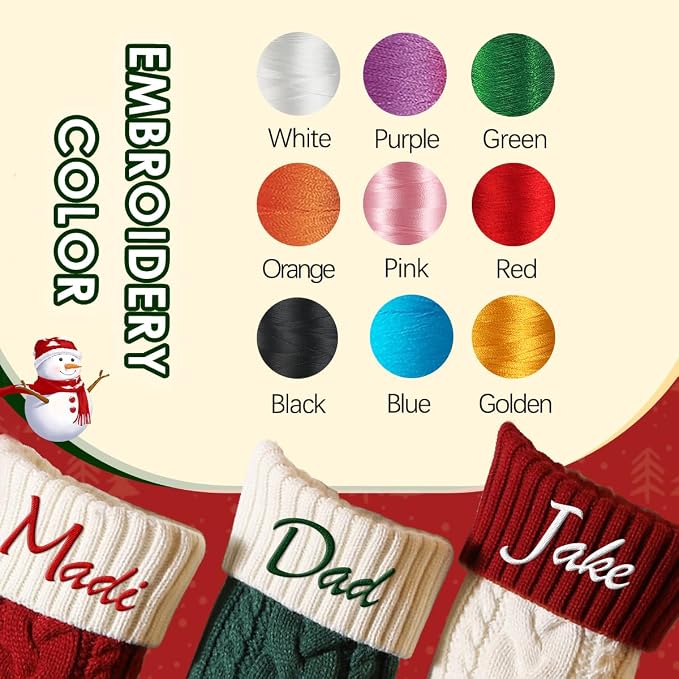 Personalized Christmas Stockings, 18" Large Custom Knit Christmas Stockings with Embroidery Name, Color-Contrast Twisted Stocking for Xmas Holiday Decoration(2 Pcs)