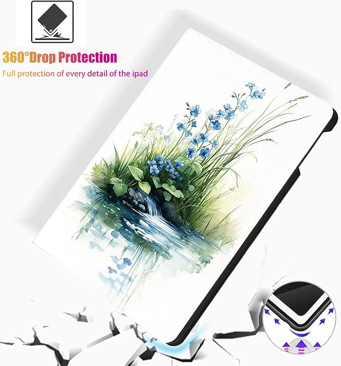 for Microsoft Surface Pro 11/10/9-13" 2024/2022 Tablet Case,Auto Wake/Sleep,Adjustable Stand Protective Cover - Watercolor Blue Flowers