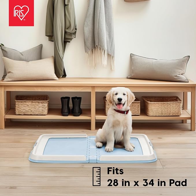 IRIS USA Pee Pad Holder, Fits 28x34 Pads, Blue, Made in USA | Dog Training Pad Holder, Holds Pads in Place, Leakproof Design, Secure Latches, Non-Skid Feet, Easy Clean Surface