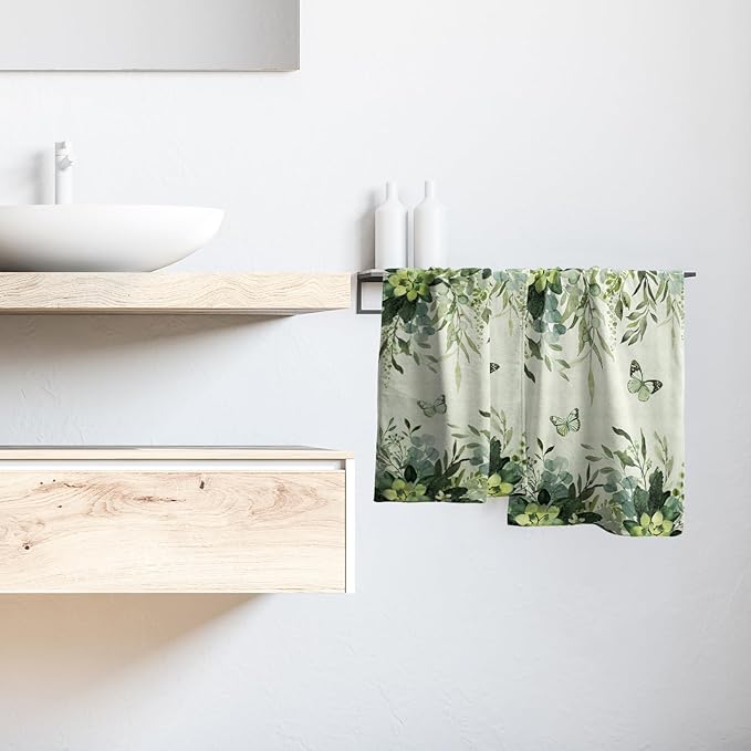 Giwawa Eucalyptus Leaves Hand Towels Set of 2 Green Plant Decorative Fingertip Towels Absorbent Dish Washcloth Towels for Guest Bath Kitchen Home