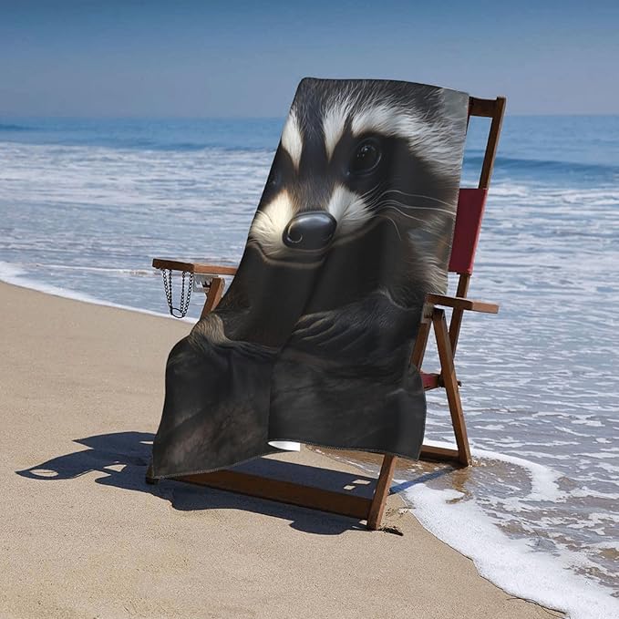 Raccoon Beach Towel 31inx51in, Animal Sand-Free Microfiber Bath Towel Ultra Soft Quick Dry Pool Towel Absorbent Towel Lightweight Towel for Swimming Bathroom Decor
