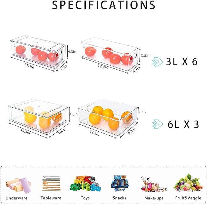 9 Pack Stackable Refrigerator Organizer Bins Pull-Out Drawers for Fruit and Veggies Storage Organizer for Fridge Clear Drawer Containers with Handle Divided Organization for Produce Saver